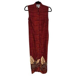 Stonebridge womens 6 rusty brown tropical floral full button maxi dress  vtg